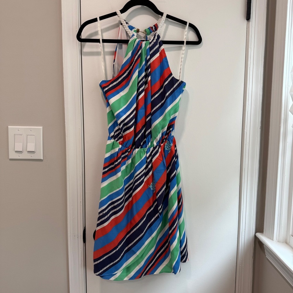 Lilly Pulitzer Kennett Overboard Halter Dress Striped Nautical Sundress size‎ S